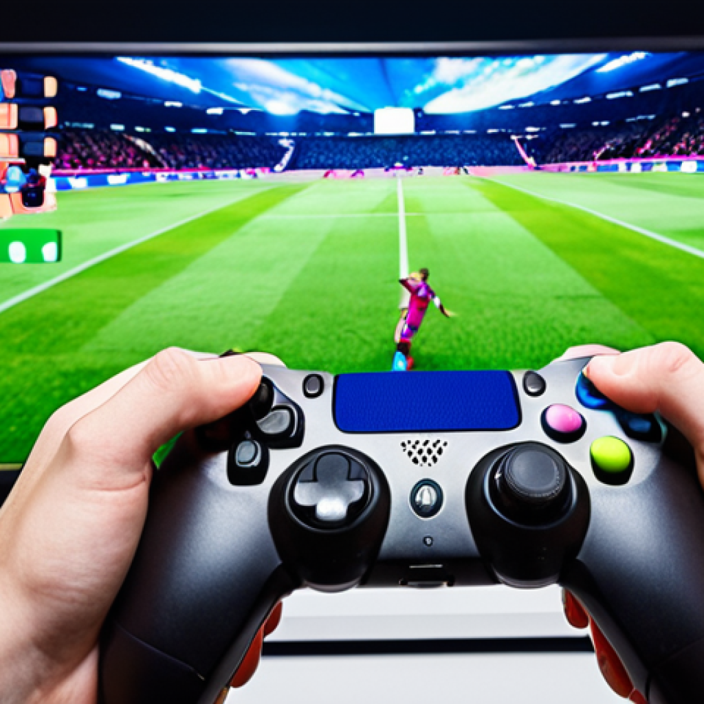 Controller Setup**

*Prompt:* A gamer intensely focused on their screen, hands gripping a controller. The controller is highlighted, showcasing customizable button mappings. In the background, a vibrant FC Online match is displayed. Emphasize precision and control.

**