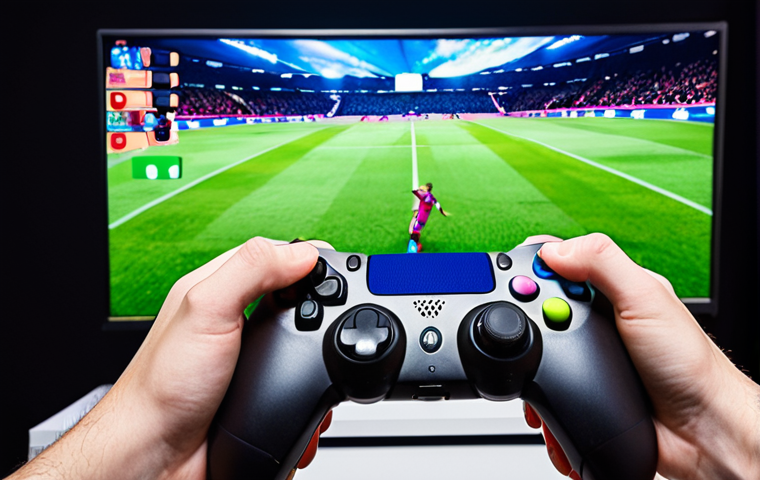 Controller Setup**
*Prompt:* A gamer intensely focused on their screen, hands gripping a controller. The controller is highlighted, showcasing customizable button mappings. In the background, a vibrant FC Online match is displayed. Emphasize precision and control.
**