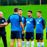 Tactical Midfield Master**

"A soccer coach in a professional training outfit, standing on a well-maintained grass field, instructing a group of fully clothed midfield players during a practice session. The background shows a modern training facility. Focus on tactical instruction. Safe for work, appropriate content, fully clothed, professional, perfect anatomy, natural proportions, high quality, professional photography."

**