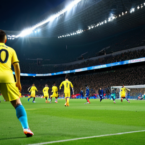 Home 19 FC온라인 포지션 기본기 - 4-3-3 Formation in Action**
"A vibrant football match scene, focusing on a 4-3-3 formation in full ...