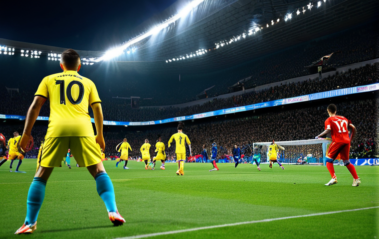 FC온라인 포지션 기본기 - 4-3-3 Formation in Action**
"A vibrant football match scene, focusing on a 4-3-3 formation in full ...