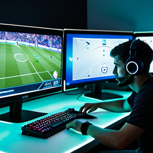 Home 6 FC온라인 커스텀 전술 저장 - **Prompt:** A focused, mid-20s German gamer intensely staring at a vibrant, high-resolution monitor ...