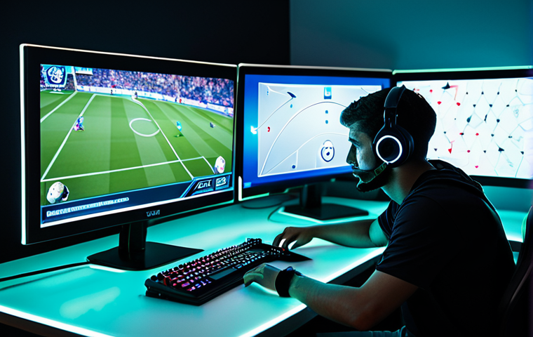 FC온라인 커스텀 전술 저장 - **Prompt:** A focused, mid-20s German gamer intensely staring at a vibrant, high-resolution monitor ...