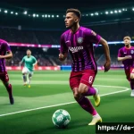 FC온라인 스쿼드 짜는 법 - A dynamic and balanced football team on a digital stadium pitch, showing players in distinct roles: ...