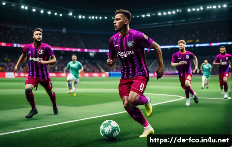 FC온라인 스쿼드 짜는 법 - A dynamic and balanced football team on a digital stadium pitch, showing players in distinct roles: ...
