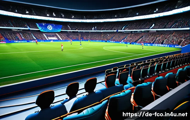 FC온라인 비공식 모드 - A hyper-realistic soccer stadium scene during a FIFA Online match enhanced with high-resolution text...